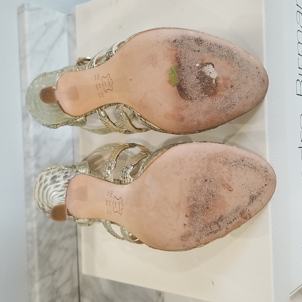 Alexandre Birman Python Metallic Gold Sandal Heels - image 3